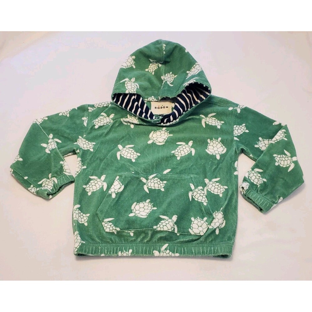 Mini Boden Kids Sz 7/8 Green Sea Turtles Terry Cloth Hoodie Swim Cover Up